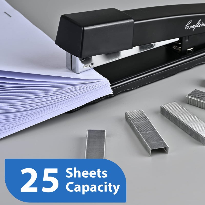 Craftinova Metal Desktop Stapler - 25 Sheet Capacity, Heavy Duty, Black, with 2000 Staples & Remover, Office Use, 6 Pack - Image 2